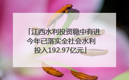 江西水利投资稳中有进 今年已落实全社会水利投入192.97亿元